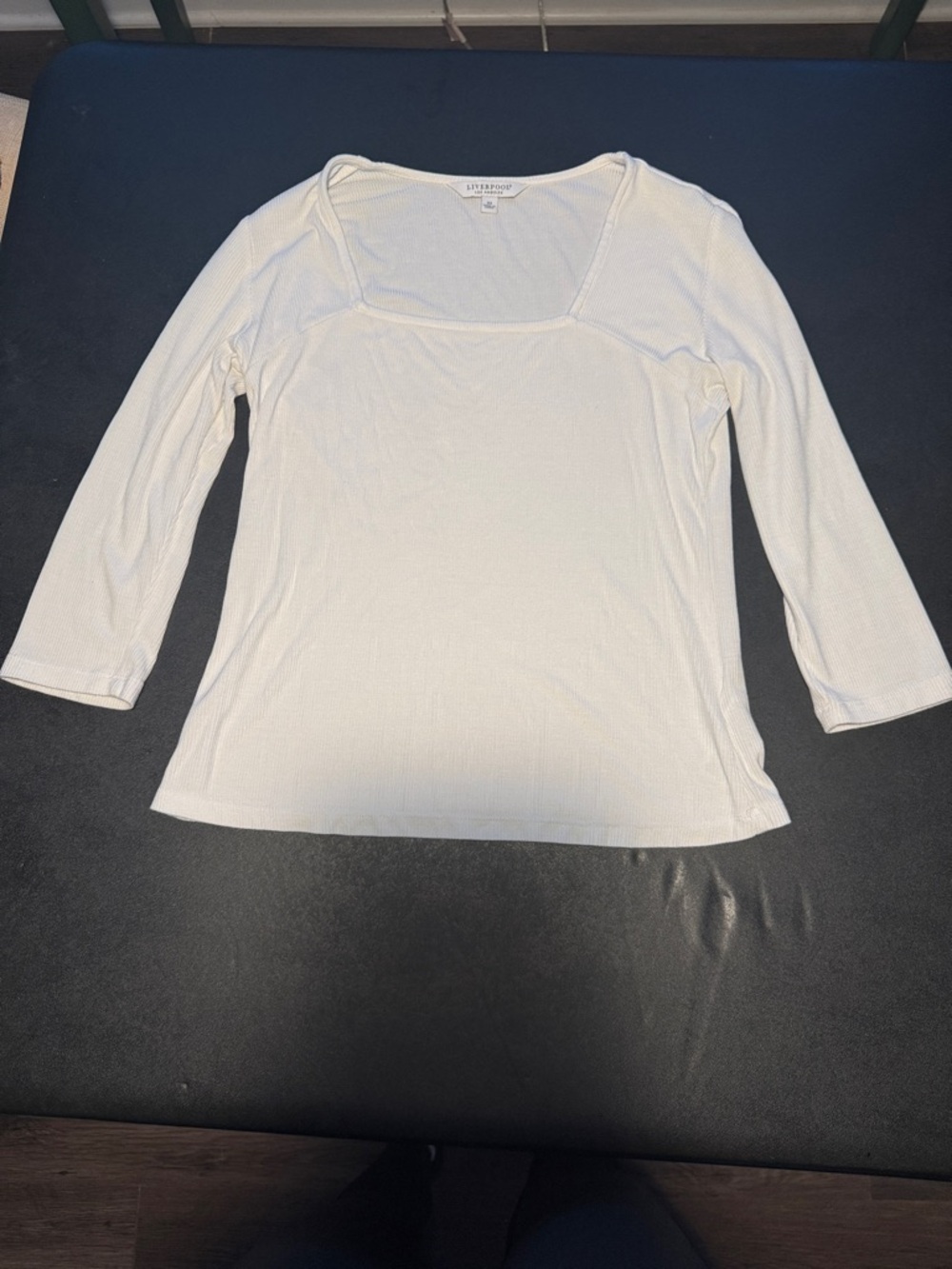 Liverpool White Square-Neck Ribbed Long Sleeve Top